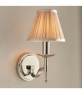 Stanford 1 Light Indoor Candle Wall Light Polished Nickel Plate with Beige Shade E14-2