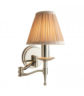 Stanford Swing Arm 1 Light Indoor Candle Wall Light Polished Nickel Plate with Beige Shade E14-1
