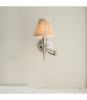 Stanford Swing Arm 1 Light Indoor Candle Wall Light Polished Nickel Plate with Beige Shade E14-2