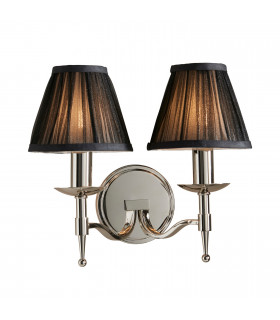 Stanford 2 Light Indoor Twin Candle Wall Light Polished Nickel Plate with Black Shades E14-1