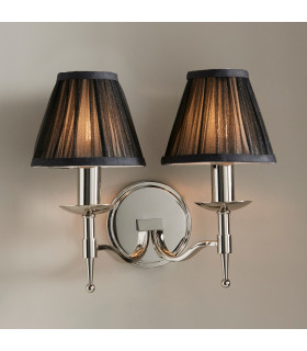 Stanford 2 Light Indoor Twin Candle Wall Light Polished Nickel Plate with Black Shades E14-2