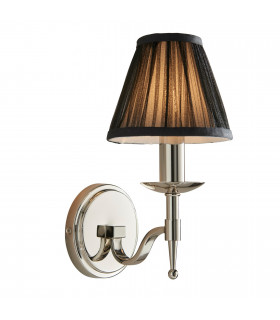 Stanford 1 Light Indoor Candle Wall Light Polished Nickel Plate with Black Shade E14-1