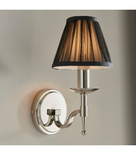 Stanford 1 Light Indoor Candle Wall Light Polished Nickel Plate with Black Shade E14-2