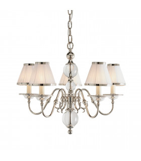 Tilburg 5 Light Multi Arm Ceiling Pendant Chandelier Polished Nickel Clear Crystal E14-1