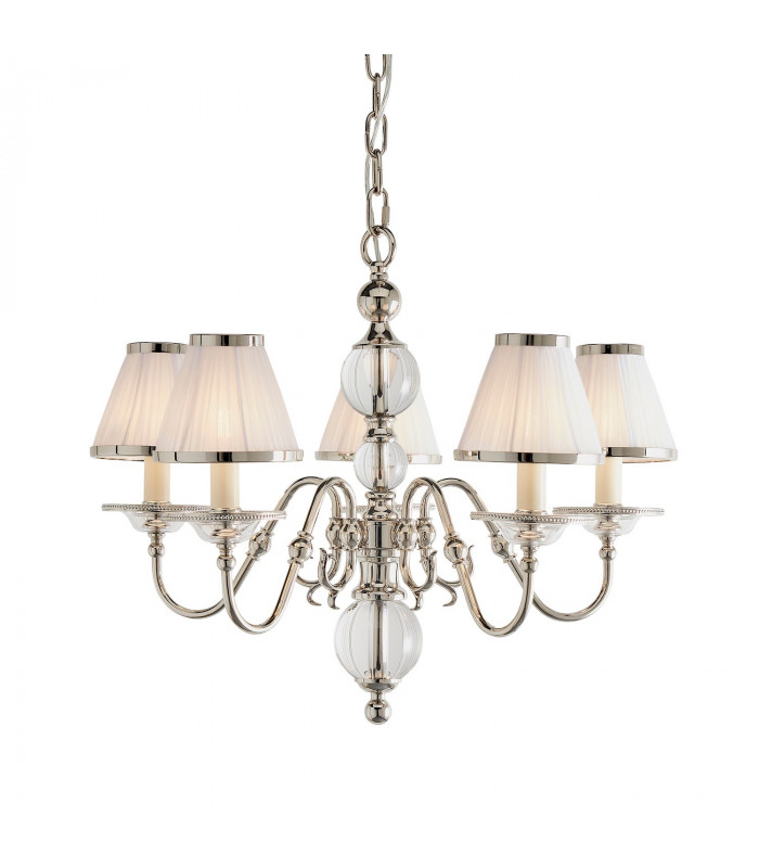 Tilburg 5 Light Multi Arm Ceiling Pendant Chandelier Polished Nickel Clear Crystal E14-1