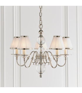 Tilburg 5 Light Multi Arm Ceiling Pendant Chandelier Polished Nickel Clear Crystal E14-2