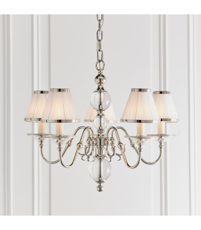 Tilburg 5 Light Multi Arm Ceiling Pendant Chandelier Polished Nickel Clear Crystal E14-2