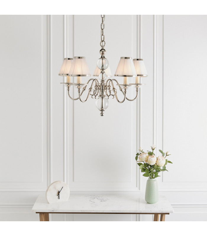 Tilburg 5 Light Multi Arm Ceiling Pendant Chandelier Polished Nickel Clear Crystal E14-3