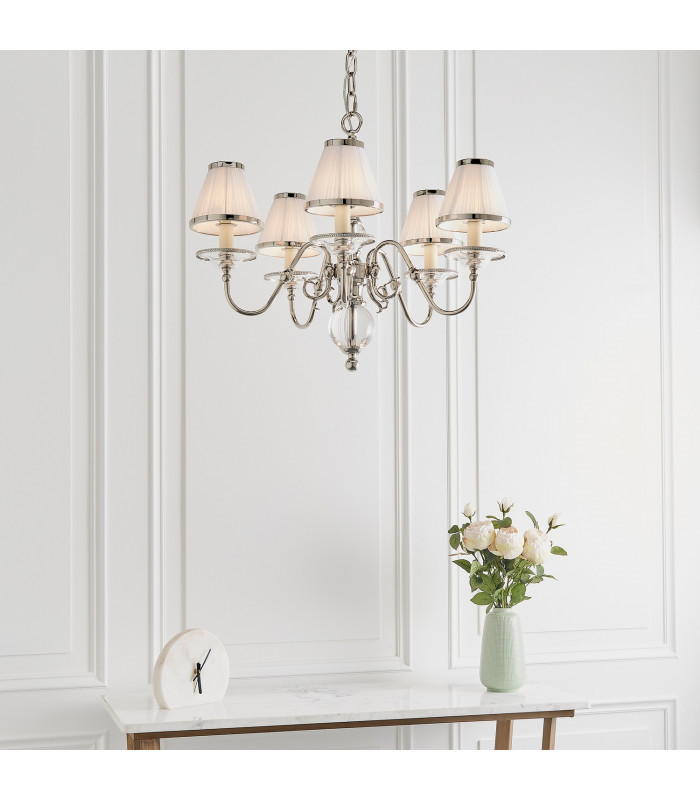 Tilburg 5 Light Multi Arm Ceiling Pendant Chandelier Polished Nickel Clear Crystal E14-4