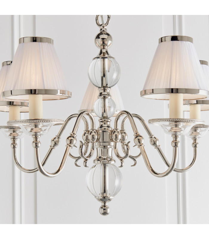 Tilburg 5 Light Multi Arm Ceiling Pendant Chandelier Polished Nickel Clear Crystal E14-6