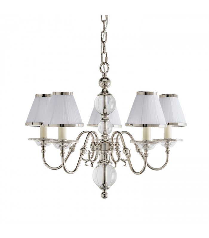 Tilburg 5 Light Multi Arm Ceiling Pendant Chandelier Polished Nickel Clear Crystal E14-9