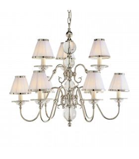 Tilburg 9 Light Multi Arm Chandelier Polished Nickel Plate & Crystal Finish E14-1