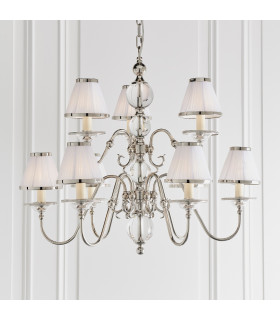Tilburg 9 Light Multi Arm Chandelier Polished Nickel Plate & Crystal Finish E14-2