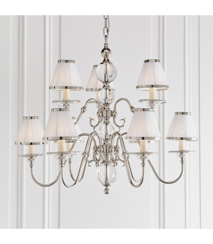 Tilburg 9 Light Multi Arm Chandelier Polished Nickel Plate & Crystal Finish E14-2