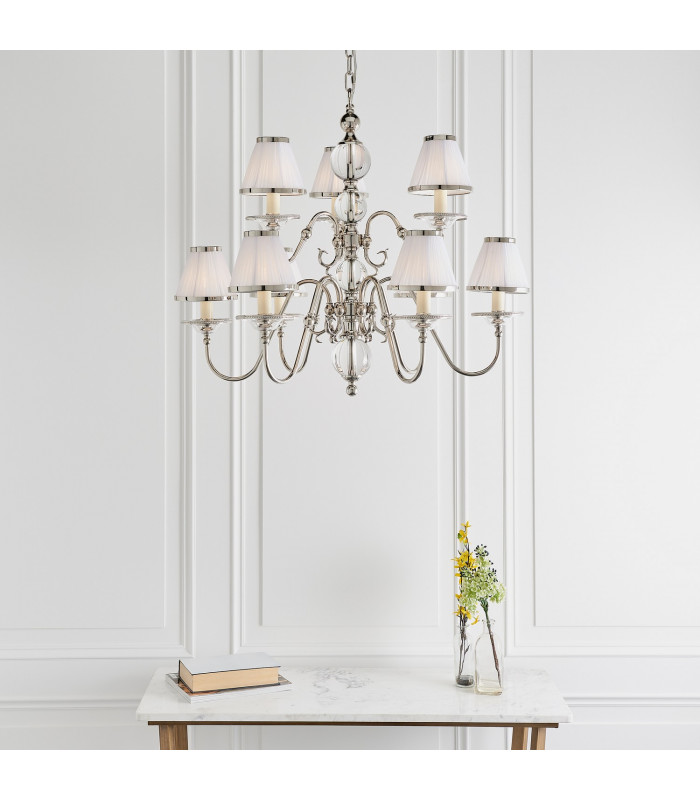 Tilburg 9 Light Multi Arm Chandelier Polished Nickel Plate & Crystal Finish E14-3