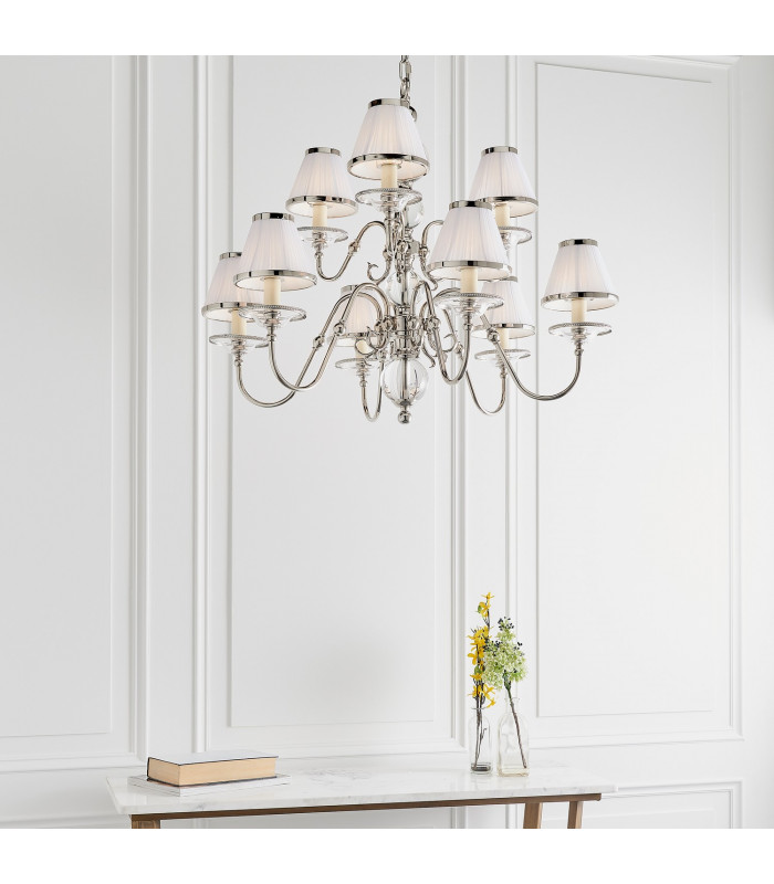 Tilburg 9 Light Multi Arm Chandelier Polished Nickel Plate & Crystal Finish E14-4