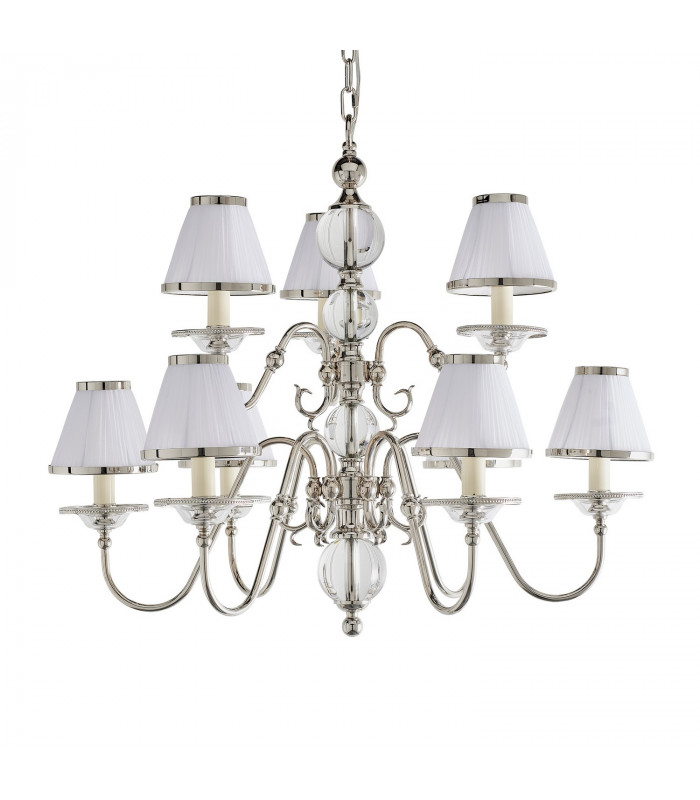 Tilburg 9 Light Multi Arm Chandelier Polished Nickel Plate & Crystal Finish E14-8