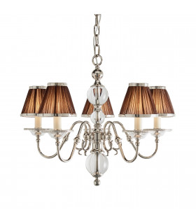 Tilburg 5 Light Multi Arm Ceiling Pendant Chandelier Polished Nickel Clear Crystal E14-1