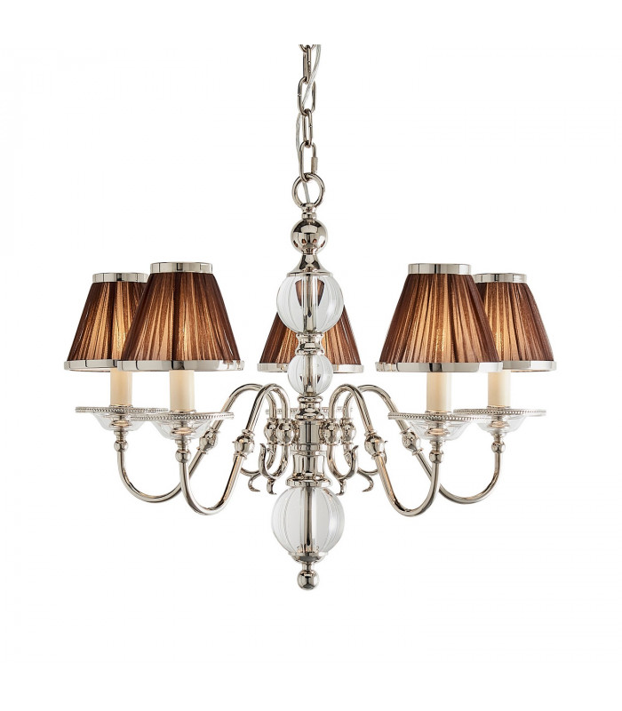 Tilburg 5 Light Multi Arm Ceiling Pendant Chandelier Polished Nickel Clear Crystal E14-1
