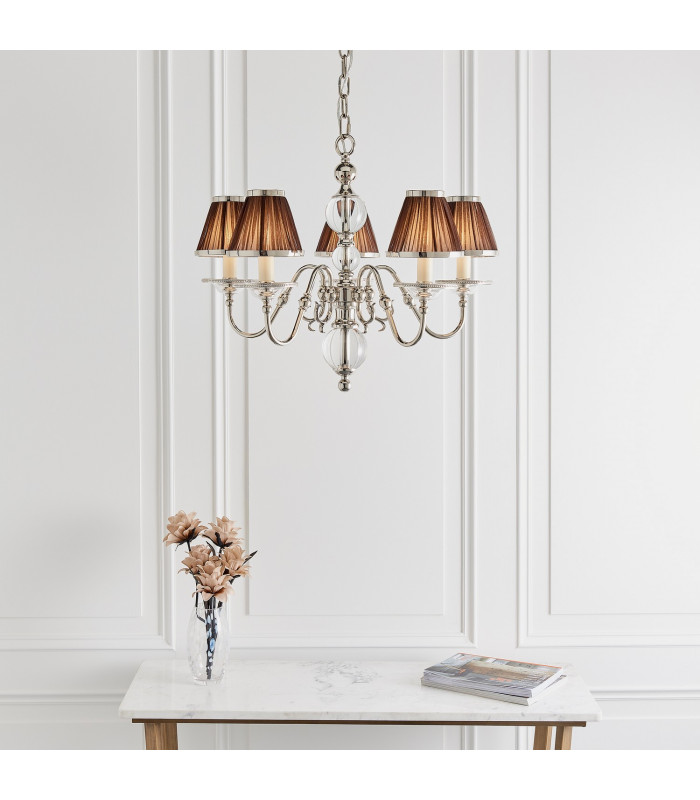 Tilburg 5 Light Multi Arm Ceiling Pendant Chandelier Polished Nickel Clear Crystal E14-2