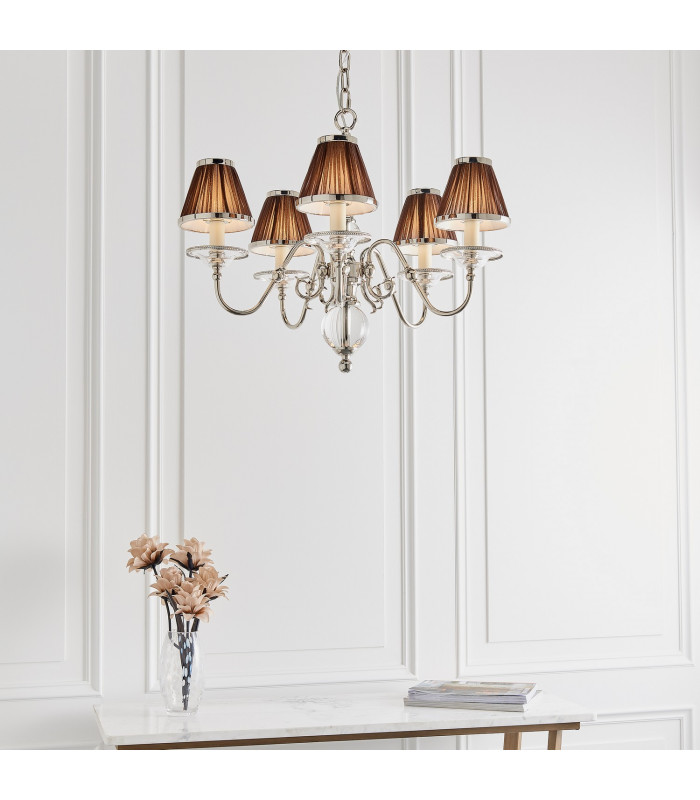 Tilburg 5 Light Multi Arm Ceiling Pendant Chandelier Polished Nickel Clear Crystal E14-3