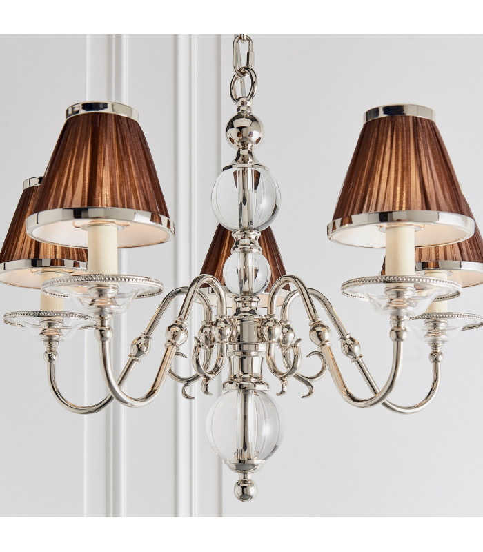 Tilburg 5 Light Multi Arm Ceiling Pendant Chandelier Polished Nickel Clear Crystal E14-4
