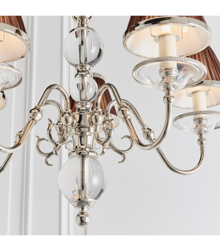 Tilburg 5 Light Multi Arm Ceiling Pendant Chandelier Polished Nickel Clear Crystal E14-6
