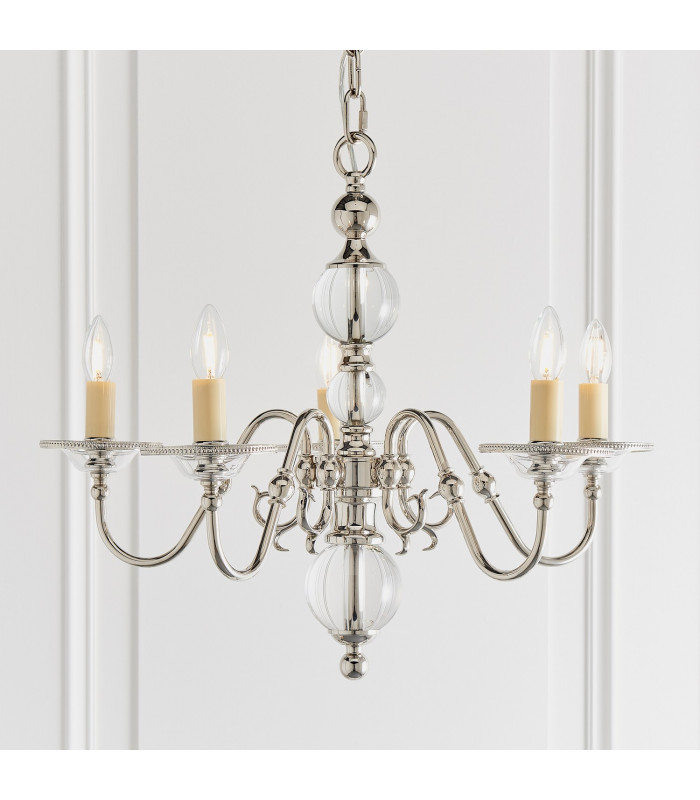 Tilburg 5 Light Multi Arm Ceiling Pendant Chandelier Polished Nickel Clear Crystal E14-7