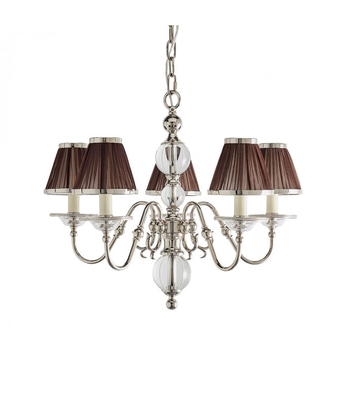 Tilburg 5 Light Multi Arm Ceiling Pendant Chandelier Polished Nickel Clear Crystal E14-8