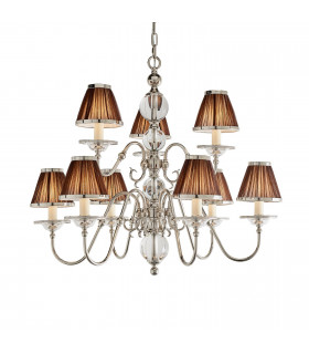 Tilburg 9 Light Multi Arm Chandelier Polished Nickel Plate & Crystal Finish E14-1