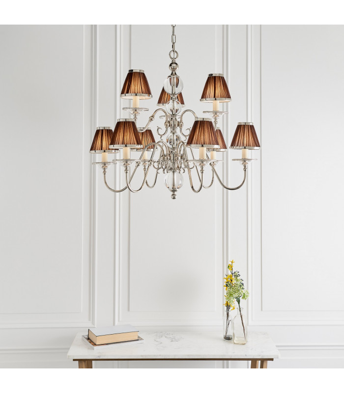 Tilburg 9 Light Multi Arm Chandelier Polished Nickel Plate & Crystal Finish E14-3