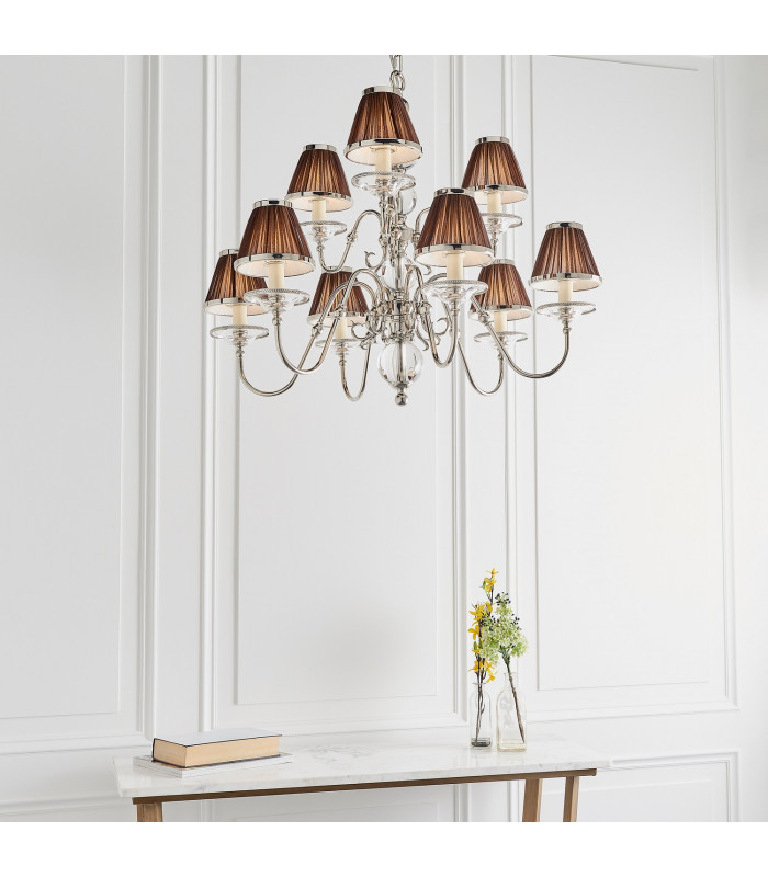 Tilburg 9 Light Multi Arm Chandelier Polished Nickel Plate & Crystal Finish E14-4