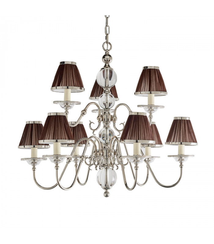 Tilburg 9 Light Multi Arm Chandelier Polished Nickel Plate & Crystal Finish E14-8