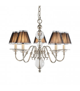 Tilburg 5 Light Multi Arm Ceiling Pendant Chandelier Polished Nickel Clear Crystal E14-1
