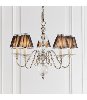 Tilburg 5 Light Multi Arm Ceiling Pendant Chandelier Polished Nickel Clear Crystal E14-2