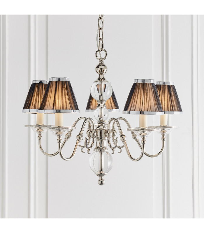 Tilburg 5 Light Multi Arm Ceiling Pendant Chandelier Polished Nickel Clear Crystal E14-2