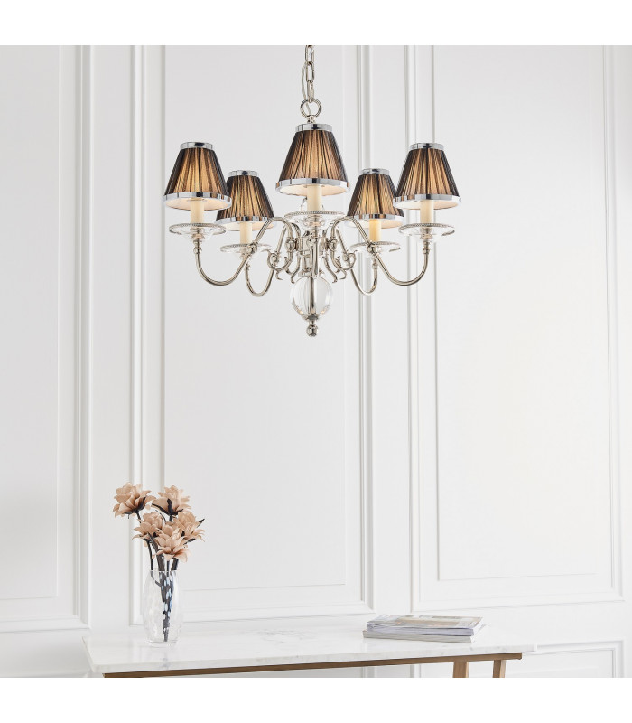Tilburg 5 Light Multi Arm Ceiling Pendant Chandelier Polished Nickel Clear Crystal E14-4