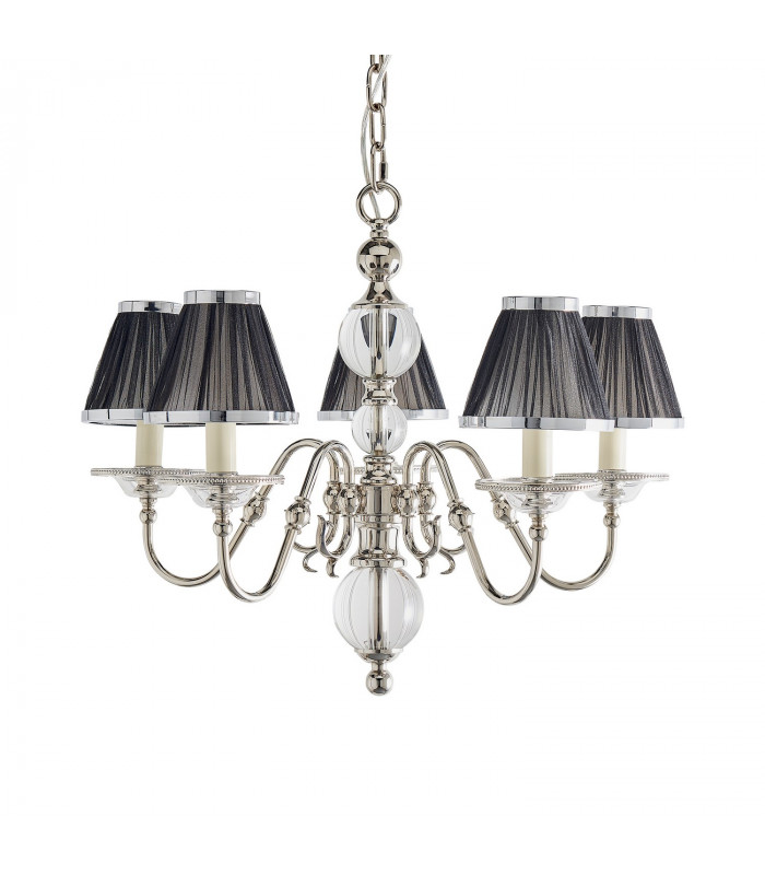Tilburg 5 Light Multi Arm Ceiling Pendant Chandelier Polished Nickel Clear Crystal E14-9