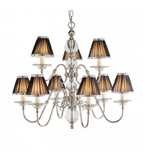 Tilburg 9 Light Multi Arm Chandelier Polished Nickel Plate & Crystal Finish E14-1