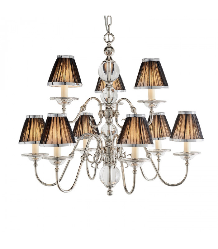 Tilburg 9 Light Multi Arm Chandelier Polished Nickel Plate & Crystal Finish E14-1