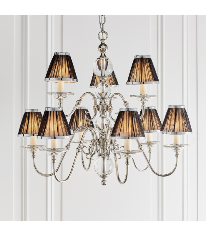 Tilburg 9 Light Multi Arm Chandelier Polished Nickel Plate & Crystal Finish E14-2