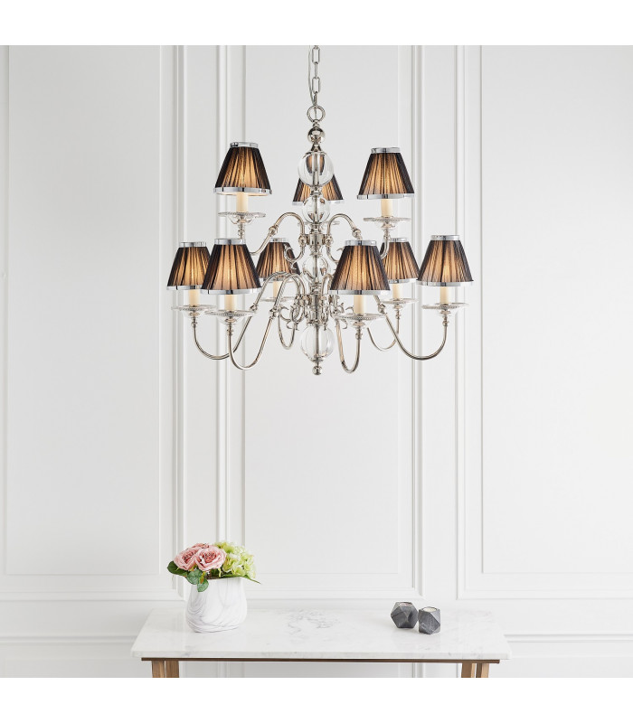 Tilburg 9 Light Multi Arm Chandelier Polished Nickel Plate & Crystal Finish E14-3
