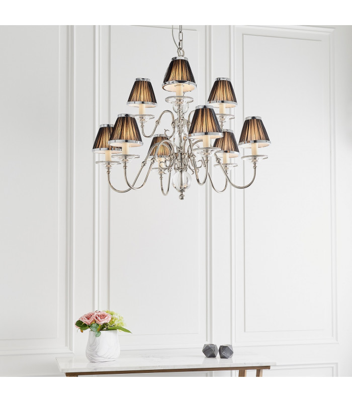 Tilburg 9 Light Multi Arm Chandelier Polished Nickel Plate & Crystal Finish E14-4