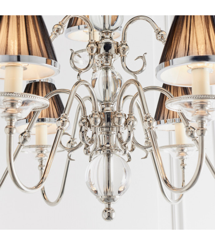Tilburg 9 Light Multi Arm Chandelier Polished Nickel Plate & Crystal Finish E14-6