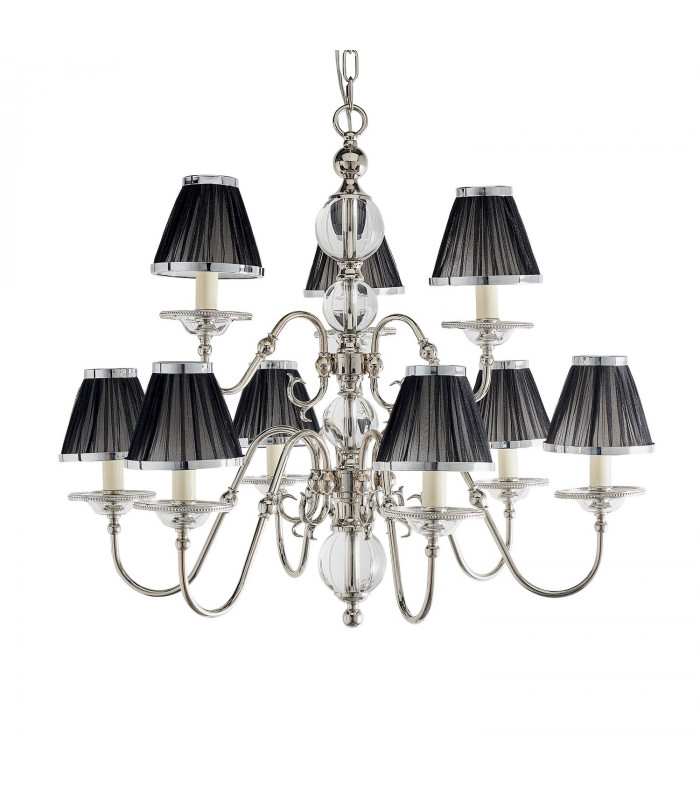 Tilburg 9 Light Multi Arm Chandelier Polished Nickel Plate & Crystal Finish E14-8