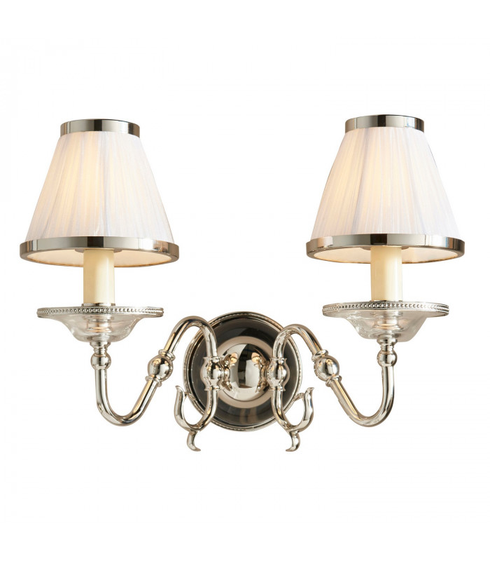 Tilburg 2 Light Indoor Twin Candle Wall Light Polished Nickel Plate with with Crystal E14-1