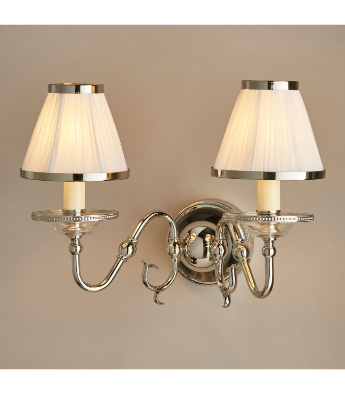 Tilburg 2 Light Indoor Twin Candle Wall Light Polished Nickel Plate with with Crystal E14-2