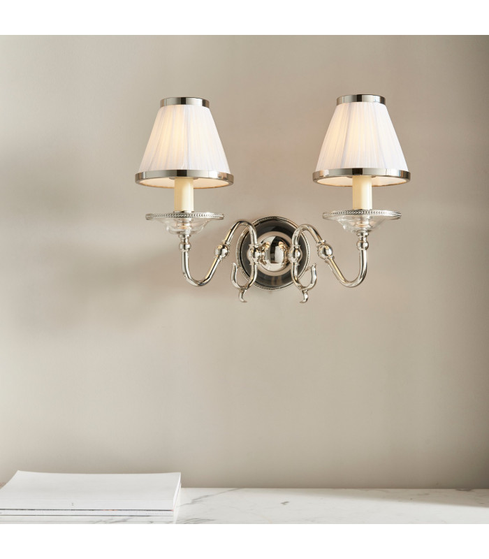 Tilburg 2 Light Indoor Twin Candle Wall Light Polished Nickel Plate with with Crystal E14-3