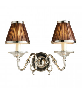 Tilburg 2 Light Indoor Twin Candle Wall Light Polished Nickel Plate with Crystal E14-1