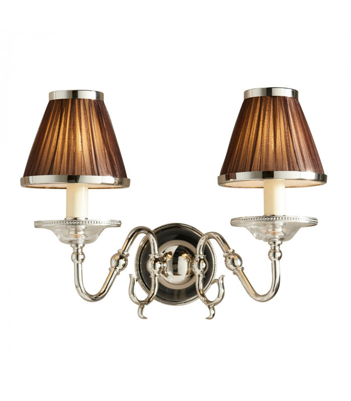 Tilburg 2 Light Indoor Twin Candle Wall Light Polished Nickel Plate with Crystal E14-1